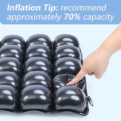 Inflatable Pressure Relief Air Cell Cushion for Wheelchair & Mobility Scooter, Breathable Cooling Seat Cushion for Pain & Sores Relief, Long Sitting, Airplane & Office Use (18" x 16")
