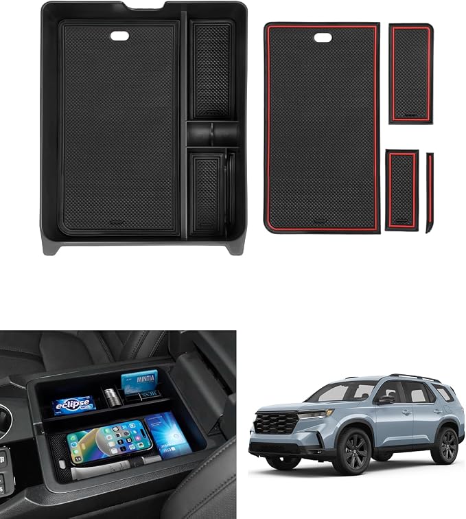 Autorder Center Console Organizer for 2023-2026 Honda Pilot,2024-2026 Ridgeline/Passport Accessories Armrest Storage Box Secondary Insert Tray with 2 Color Mats