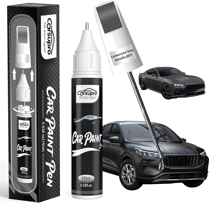 Carbonized Gray Metallic(M7) for Ford Touch Up Paint Pen, 2 in 1 Car Scratch Remover with Pen Tip and Brush, Precise Color Match for Car Paint Scratch Repair, Quickly and Easily Fix Chips and Nicks