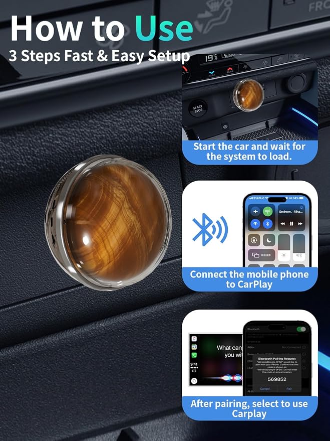 Tiger Eye Wireless CarPlay Adapter for Apple CarPlay & Andriod Auto with Car Aroma Diffuser, Connection for Convert Wired to Wireless