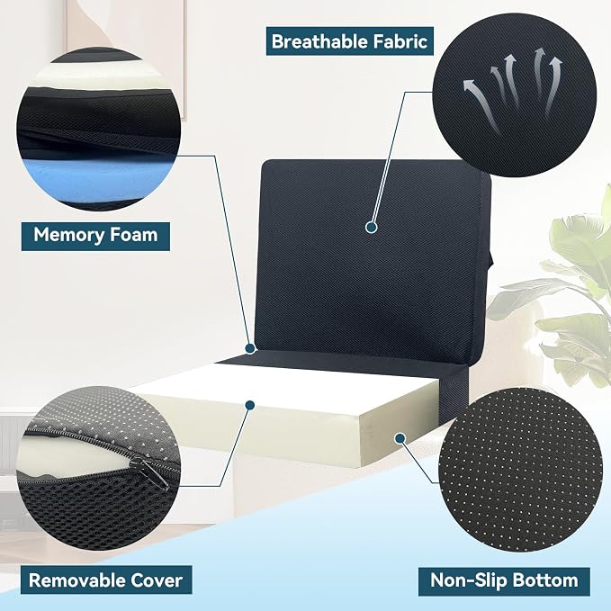 Thick Booster Car Seat with Back, Seat Cushion for Tailbone Pain Relief, Portable Breathable Mesh Fabric, for Office Chair Cushion, Adult Car Seat, Wheelchair (Black)
