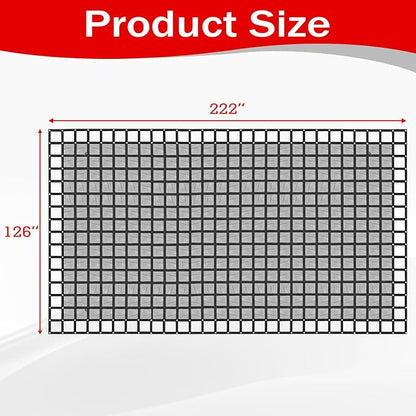Heavy Duty 126" x 222" Truck Bed Cargo Net with Adjustable Cam Buckles & S-Hooks & Cross Strap,10.5' x 18.5' Cargo Net with 1500LBS Capacity for Pickup Truck Bed Trailer SUV Jeeps