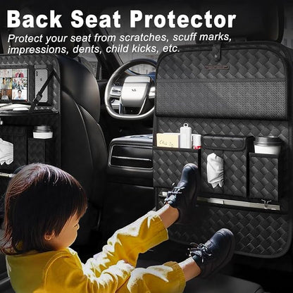 XDV Car Seat Organizers,Multi-functional Back Seat Protectors, Storage Pouches, and Tray Holders (for Cars, Kids, Seat Back and Rear Seats) (Woven Black, 1 Pcs)
