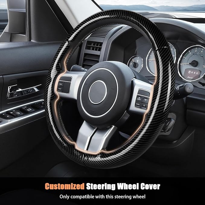Aimato Customized Steering Wheel Cover for Jeep Wrangler (JK) 2012-2018/Patriot 2011-2017/Grand Cherokee 2011-2013/Compass 2011-2016/Liberty 2011-2012