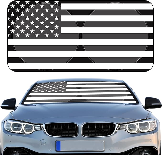 Woanger Windshield Sun Shade Foldable Car Front Window Covers for Car Accessories Sun Heat UV Rays Visor Protector Protection for Universal Cars SUV Truck (Flag)