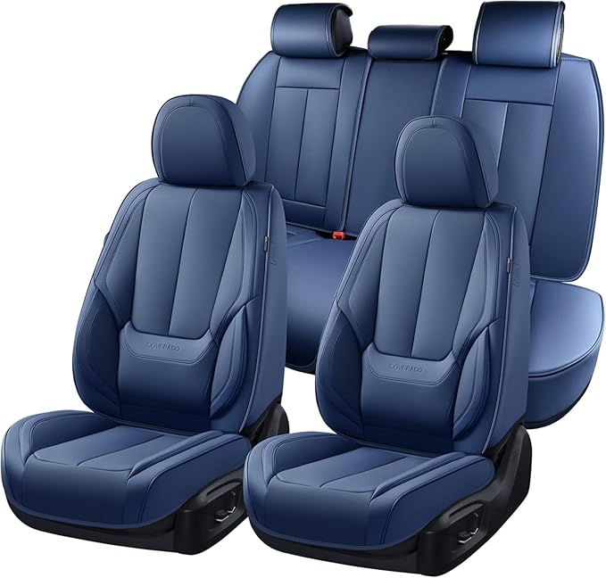 Coverado Seat Covers, Car Seat Covers Full Set, Leather Seat Covers for Cars, Car Seat Protector, Blue Car Seat Covers Front Seats and Back Seats Universal Fit for Most Cars