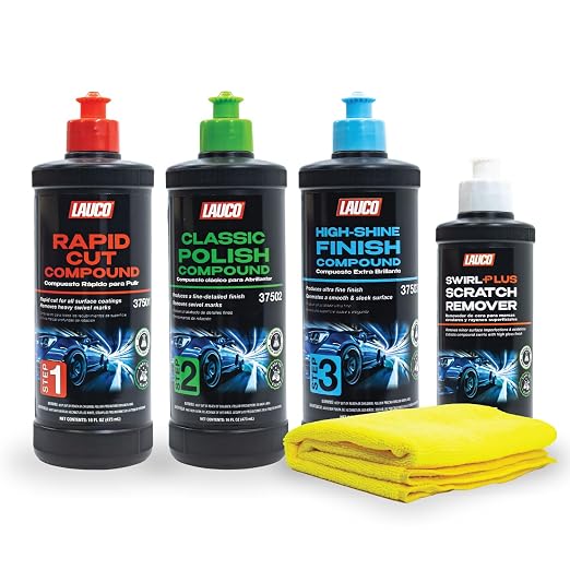 LAUCO Paint Correction Compounds Step 1, 2, 3 – 16oz, Swirl Remover 8oz Kits, with a Towel, Silicone-Free, Clear Coat Safe Scratch Remover, Swirl Correction & High Gloss Finishing