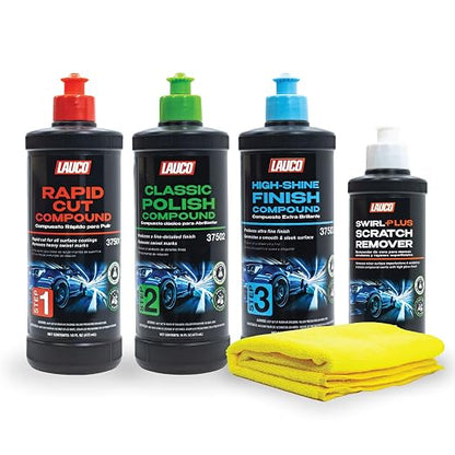 LAUCO Paint Correction Compounds Step 1, 2, 3 – 16oz, Swirl Remover 8oz Kits, with a Towel, Silicone-Free, Clear Coat Safe Scratch Remover, Swirl Correction & High Gloss Finishing