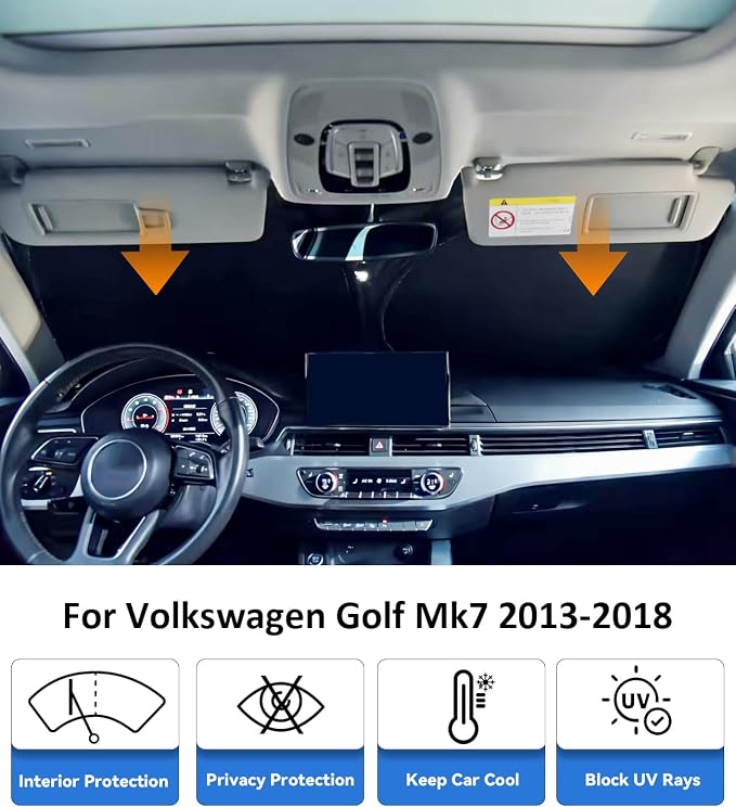 Windshield Sun Shade for 2013-2018 Volkswagen Golf Mk7 Accessories | Front Window Sun Visor Protector & Heat Shield, 240T Sunshade Protection Blocks UV Rays Keep Your Car Cooler