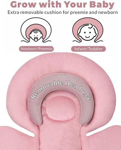 Tinlyfinly Infant Car Seat Insert with Extra Cushion for Preemie to Toddler, Reversible Newborn Carseat Insert for Baby Head Body Support, Fits for Stroller, Baby Swing, Bouncer (Pink)