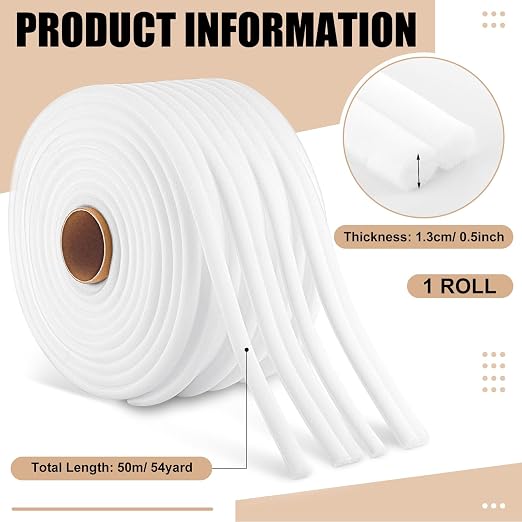 DERTE 1 Roll 1/2 Inch x 54 Yards White Automotive Foam Tape Repair Soft Edge Foam Masking Tape for Car Truck Door Jams Paint Sealing Car Wheel Hub Overspray Protection