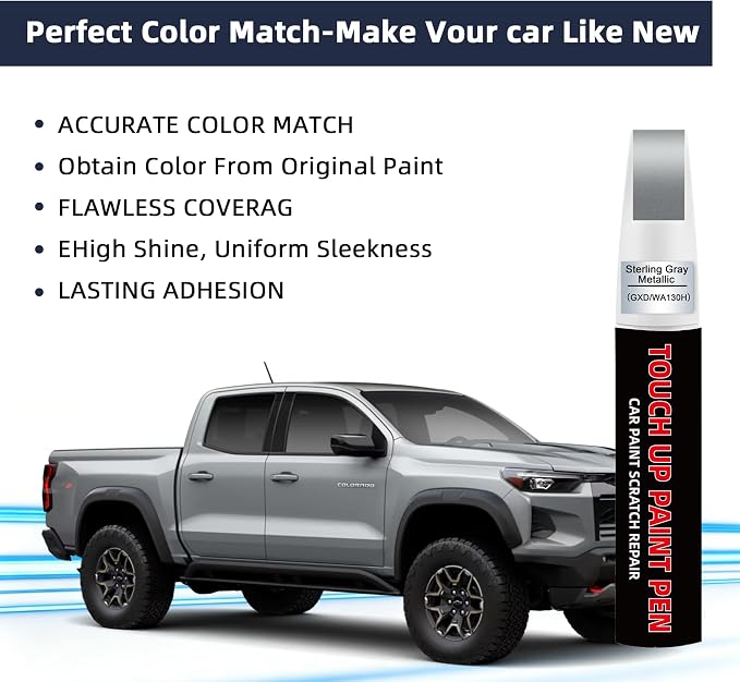 Sterling Gray Metallic(GXD/WA130H) Car Touch Up Paint for Chevy 2-in-1 Car Scratch Repair Pen with Tip&Brush, DIY Color-Code Matched Auto Paint for Rock Chips Door Scratches Paint Nicks Bumper Marks