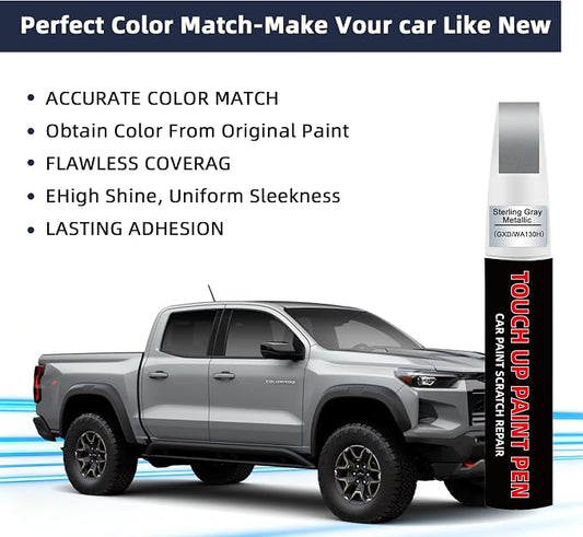 Sterling Gray Metallic(GXD/WA130H) Car Touch Up Paint for Chevy 2-in-1 Car Scratch Repair Pen with Tip&Brush, DIY Color-Code Matched Auto Paint for Rock Chips Door Scratches Paint Nicks Bumper Marks