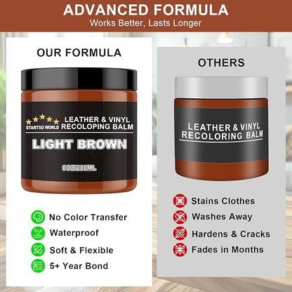 STARTSO WORLD Light Brown Leather Recoloring Balm, Leather Repair Kit for Furniture, Couches & Car Seats, Leather Paint, Leather Color Restorer, Leather Scratch Remover