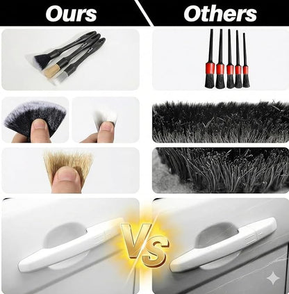 Premium Car Detailing Brush Set - Professional 3 Pack Kit Detail Brushes with Soft Boars Hair Bristles for Auto Interior & Exterior - for Cleaning Leather Seats, Air Vents, Wheels & Emblems