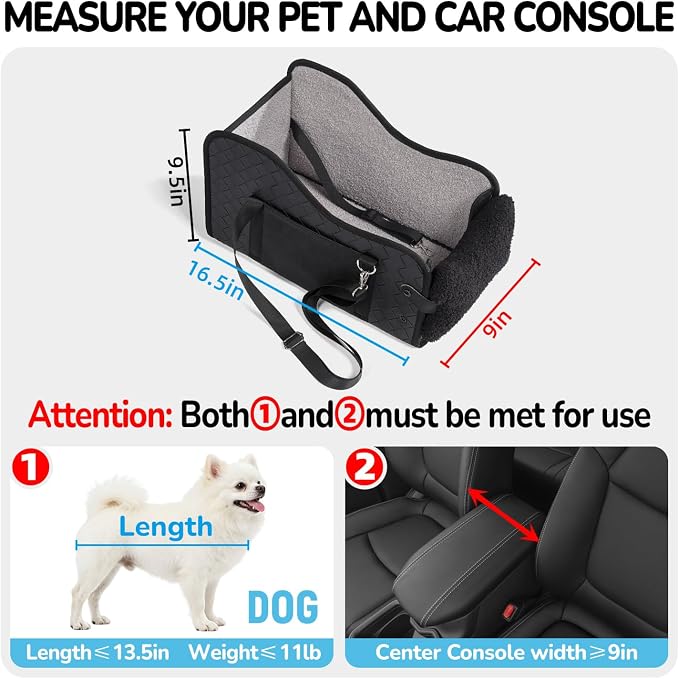 Center Console Dog Car Seat,Pet Puppy Middle Console Dog Car Seat for Small Dogs (Black, Small)
