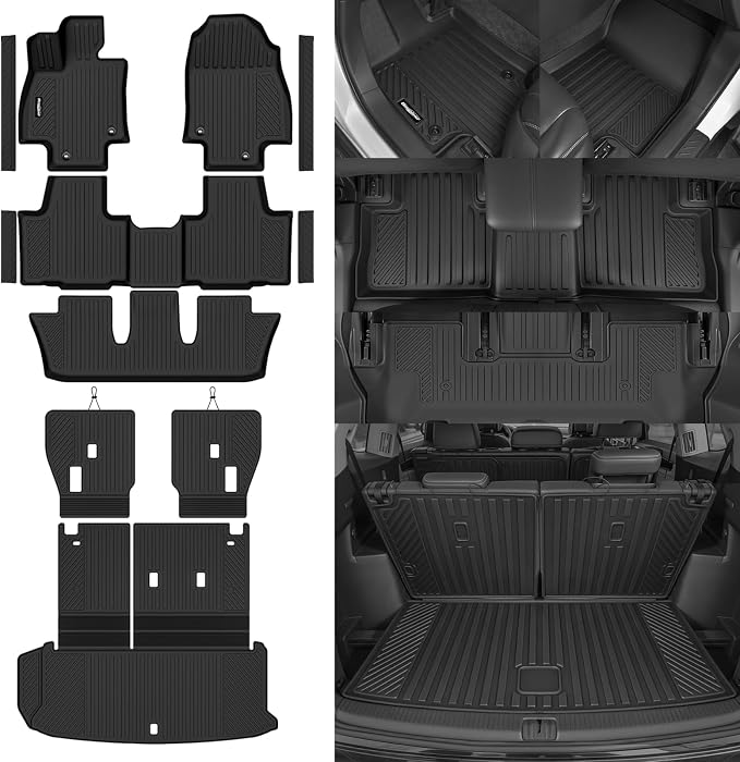 Floor Mats for 2024-2026 Toyota Grand Highlander 7 Seat/Bucket Seat, Trunk Mat and Backrest Mat & Door Sill Guard All Weather TPE Protector for Toyota Grand Highlander Accessories