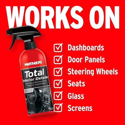 Mothers Total Interior Detailer, 24 oz. — Cleans & Protects Dash, Glass, Screens & More, Safe Ammonia-Free Formula Removes Dirt, Oily Film & Fingerprints Without Streaks or Residue (05434)