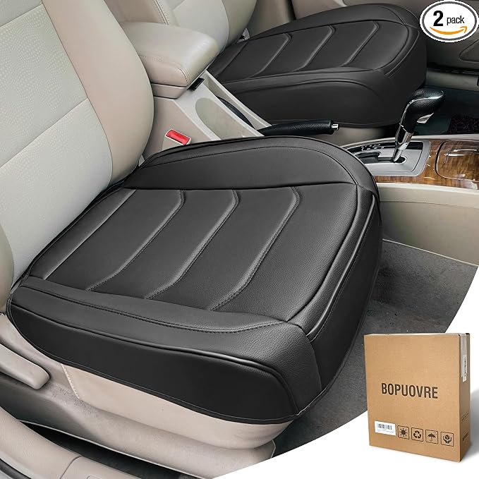 BOPUOVRE Car Seat Cover for Luxury & Comfort - PU Leather, Anti-Slip, Full Wrap Protection with Storage Pocket for Bottom Cushion - Universal Fit for 95% of Vehicles (Black,2 Piece)