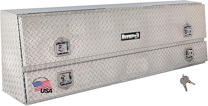 Buyers Products 1705650 Diamond Tread Aluminum Contractor Truck Tool Box – 2-Tier Storage, 88 x 21 x 13.2 in, Flip-Up Door with Gas Shocks, Weather-Resistant, No-Drill Install – Made in USA