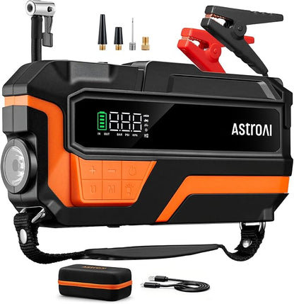 AstroAI M10 6000A 150PSI Car Jump Starter with Air Compressor - 12V Portable Battery Booster (All Gas/12.0L Diesel), Smart Tire Inflator, Heavy-Duty Jumper Cables, Power Bank, LED Light, Storage Case