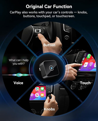 Wireless CarPlay Adapter 2 in 1 2026 Upgraded for Factory Wired CarPlay, Car Play/Android Auto, Auto-Reconnect Wired to Wireless Dongle No-Lag, Plug-and-Play, 5GHz WiFi, Bluetooth 5.3 USB-A & USB-C