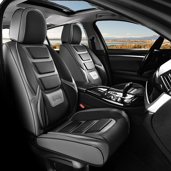 Coverado Car Seat Covers Full Set, Seat Covers for Cars, Front Seat Covers and Back Seat Cover Waterproof Leather Automotive Seat Cover Universal Car Interior Protectors Cushion for Most Cars