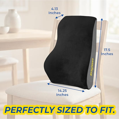 Goodyear Ergonomic Lumbar Support Pillow for Office Chair and Car Seat - Memory Foam Back Support Lumbar Pillow, Premium Cushion Chair Support for Lower Back Pain Relief and Versatile Use - Black