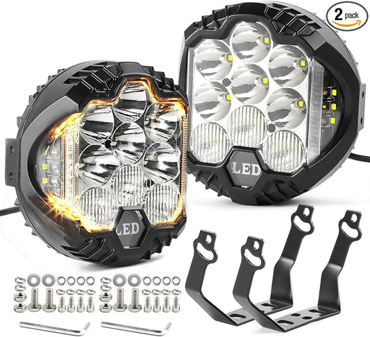 LIGBT 2PCS 5 Inch Round LED Offroad Light with DRL 90W LED Light Pods 270° Wide Range Super Bright White Side Shooter for Pickup Truck ATV UTV SUV