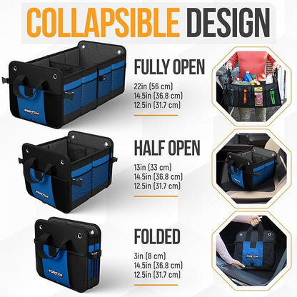 FORTEM Trunk Organizer For SUV Car Organizer and Storage, Multi-Compartment Storage Bag Car Accessories for Women Men, Perfect Christmas Gifts, 1680D Oxford, Non Slip Bottom, Straps, Soft Cover (50L)