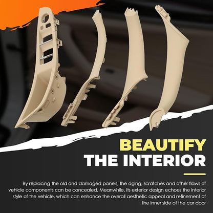 Beige Interior Door Pull Handle Kit Compatible with5 Series F10 F11 520i 520d 523i 525i 525d 528i 530i 530d 535i 535d 2010-2016 Window Switch Armrest Panel Trim Cover
