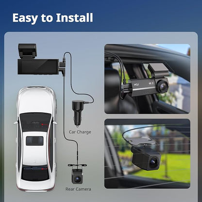 Dash Cams Front and Rear, NQJ 4K+2K Dual Dash Camera for Cars w 64GB Card, 5G Wi-Fi & App, G-Sensor, 3.2” Screen, 24H Parking Mode, 170°Wide Angle, Night Vision