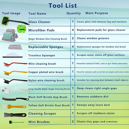 21Pcs Small Cleaning Brush Set for Car Glass & Gap Crevice Cleaning - Window/Door Tracks, Bathroom Sink, Mirrors, Window Sills, Sliding Doors, Shower Door Tracks