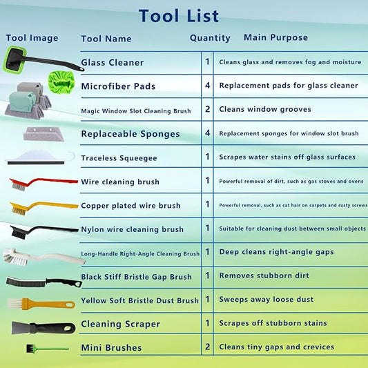 21Pcs Small Cleaning Brush Set for Car Glass & Gap Crevice Cleaning - Window/Door Tracks, Bathroom Sink, Mirrors, Window Sills, Sliding Doors, Shower Door Tracks