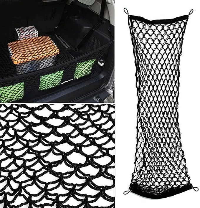 Car Rear Cargo Net, Universal Adjustable Elastic Trunk Cargo Storage Organizer Net Compatible for SUV, Jeep, Truck, Storage Nylon Mesh Double-Layer with Hooks (35.4 x 15.7 Inch)