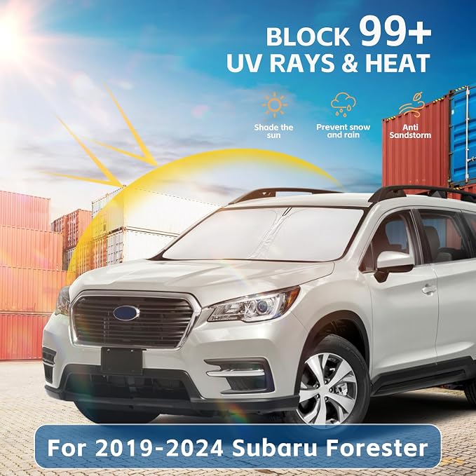 Windshield Sun Shade for Subaru Forester Accessories 2019-2025 2026 Front Window Shade Custom Fit Forester Crossover, Base, Premium, Sport, Limited Sun Visor Foldable Shade Blocks UV Rays Accessories