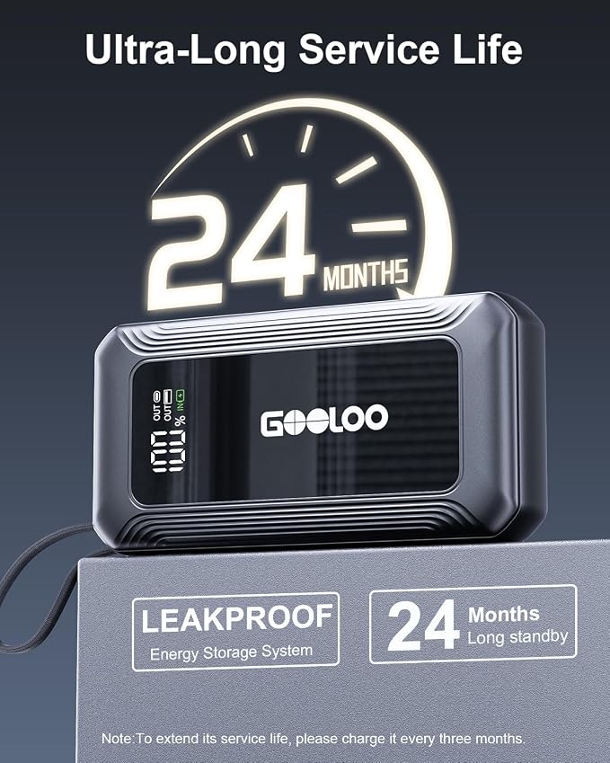 GOOLOO G7 3000A Jump Starter with Built-in Cable,Portable Jump Starter for 45W Fast Charging,12V SuperSafe Lithium Jump Box, Battery Booster Pack Up to 8.5L Gas or 6.0L Diesel Engine