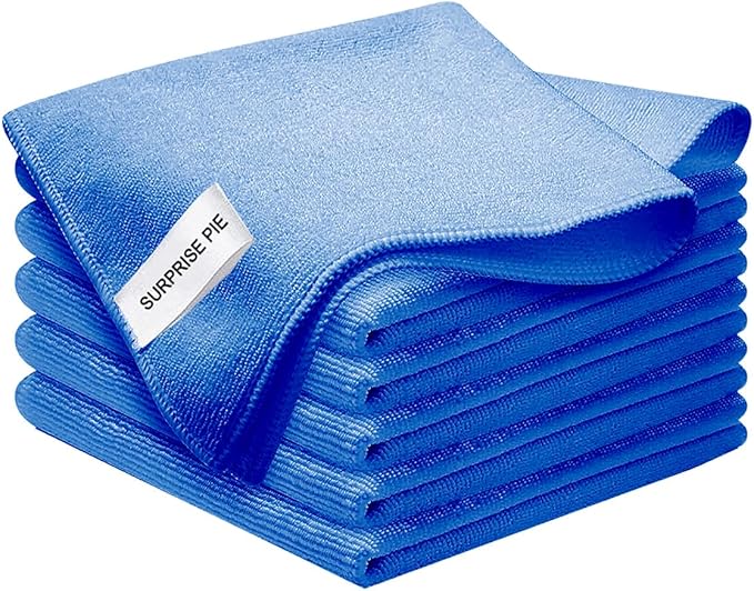 Microfiber Cloth 6Pack Cleaning Rags Absorbant Lint Free Cloth for House, Kitchen, Car, Glass, Stainless Steel, Window, Boat Cleaner-12''x 12''-Blue