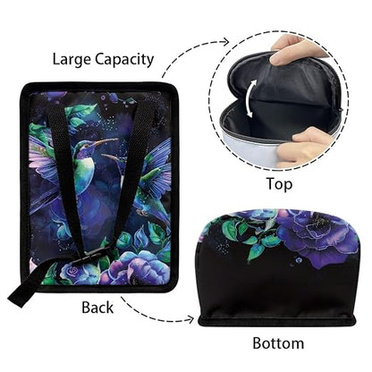 Talayituse Hummingbird Floral Print Car Trash Bin, Large Size Auto Trash Can Adjustable Portable Garbage Can with Lid, Vehicle Hanging Bag for Headrest Front Back Seat