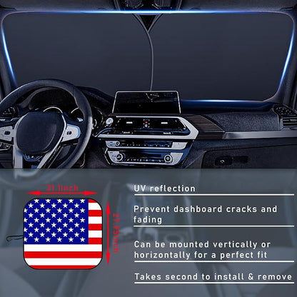 Ziciner 2 PCS Car Windshield Sun Shade, Auto Sun Heat and UV Rays Blocker, 28"×31" Foldable Automotive Front Window Sunshade Protector, Universal Vehicle Interior Accessories (Red Flag-M)