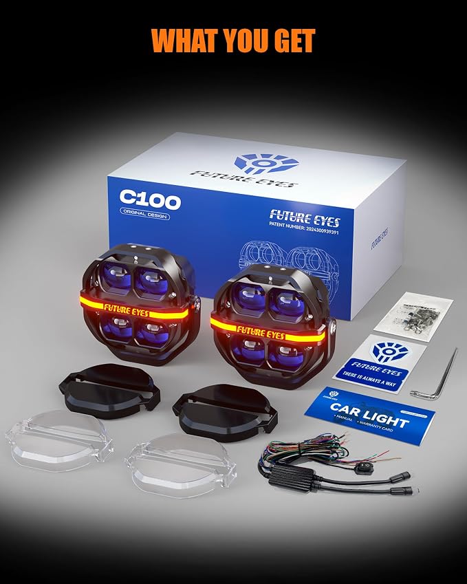 Future Eyes 5 Inch LED Round Offroad Lights, 180W 18000LM Super Bright Driving Lights with DRL, High Low Beam & Strobe, Spot Fog Work Lights with 2 Covers, for Jeep Truck ATV UTV SUV