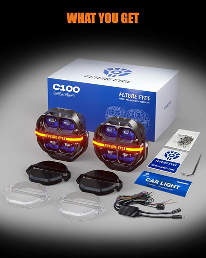 Future Eyes 5 Inch LED Round Offroad Lights, 180W 18000LM Super Bright Driving Lights with DRL, High Low Beam & Strobe, Spot Fog Work Lights with 2 Covers, for Jeep Truck ATV UTV SUV