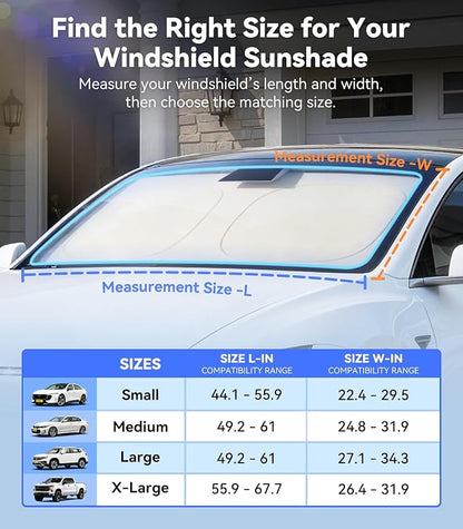 Nmoiss Ice Silk Air-Cooled Car Windshield Sun Shade, [Enjoy Superior Coolness & Comfort] 84.2% Heat Insulation UPF>50 UV Block, Interior Protection, Universal Fit for Car SUV Truck, Large 64" x 34"
