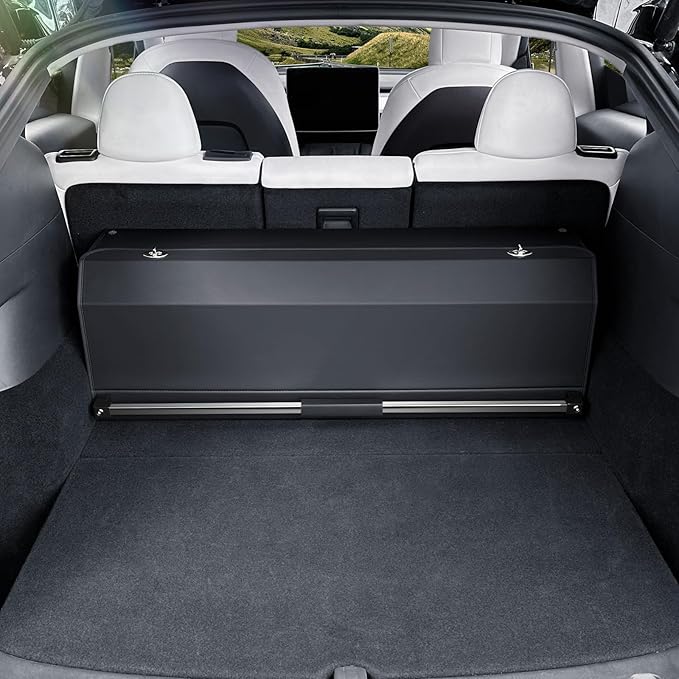 Car Trunk Organizer for 2022-2023 Tesla Model Y (5-Seater), Leather Trunk Organizer with Lid and Push-pull Handle Large Suv Storage Organizer (Black, 37.01 x 11.42 x 12.2in)