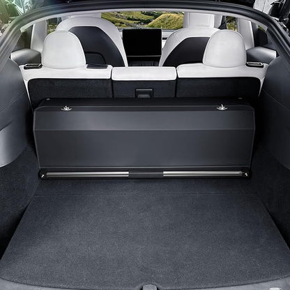 Car Trunk Organizer for 2022-2023 Tesla Model Y (5-Seater), Leather Trunk Organizer with Lid and Push-pull Handle Large Suv Storage Organizer (Black, 37.01 x 11.42 x 12.2in)