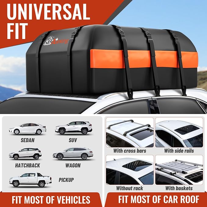Asinking Car Rooftop Cargo Carrier Bag, 20 Cubic Feet Waterproof Heavy Duty Car Roof Bag for All Vehicle with/Without Racks - Anti-Slip Mat, 6 Door Hooks, Storage Bag, 2 Extra Straps, Luggage Lock