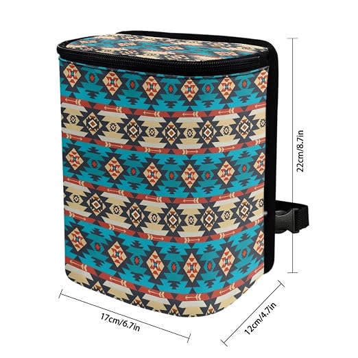 Aztec Tribal Geometric Pattern Car Trash Can with Lid and Zipper Portable Foldable Ethnic Style Trash Bin for Car Interior Accessories Multipurpose Garbage Can Bags Storage Organizer