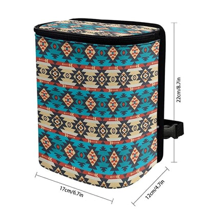 Aztec Tribal Geometric Pattern Car Trash Can with Lid and Zipper Portable Foldable Ethnic Style Trash Bin for Car Interior Accessories Multipurpose Garbage Can Bags Storage Organizer