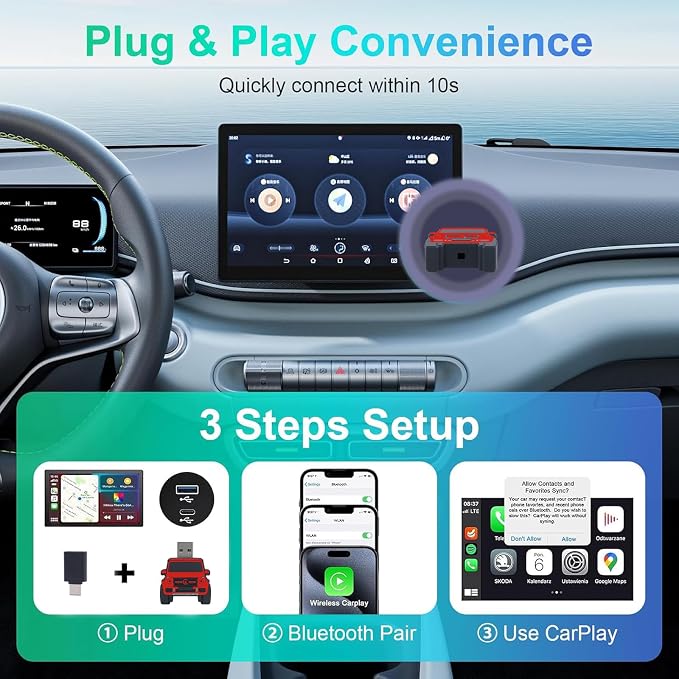 Wireless CarPlay Adapter for iPhone - for Daily Commute & Road Trip, No App Needed, Plug & Play Convert Wired to Wireless, Ultra-Compact 4x4 SUV Design with Low Latency -Red