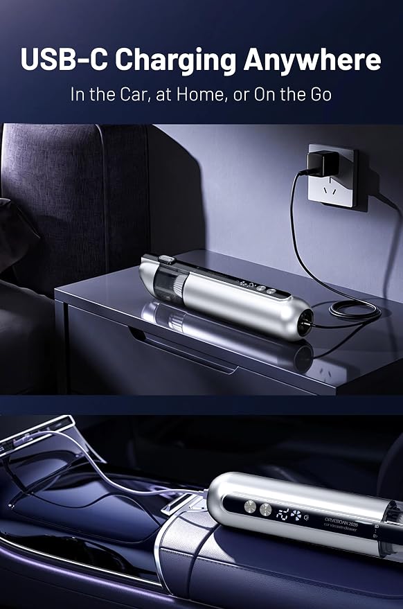 Handheld Cordless Car Vacuum Cleaner 15000Pa, 3-in-1 Portable Vacuum with LED Light,LED Display & Washable HEPA Filter,USB-C Rechargeable, up to 30-Min Runtime for Car, Home, Desk & Pet Hair(white)